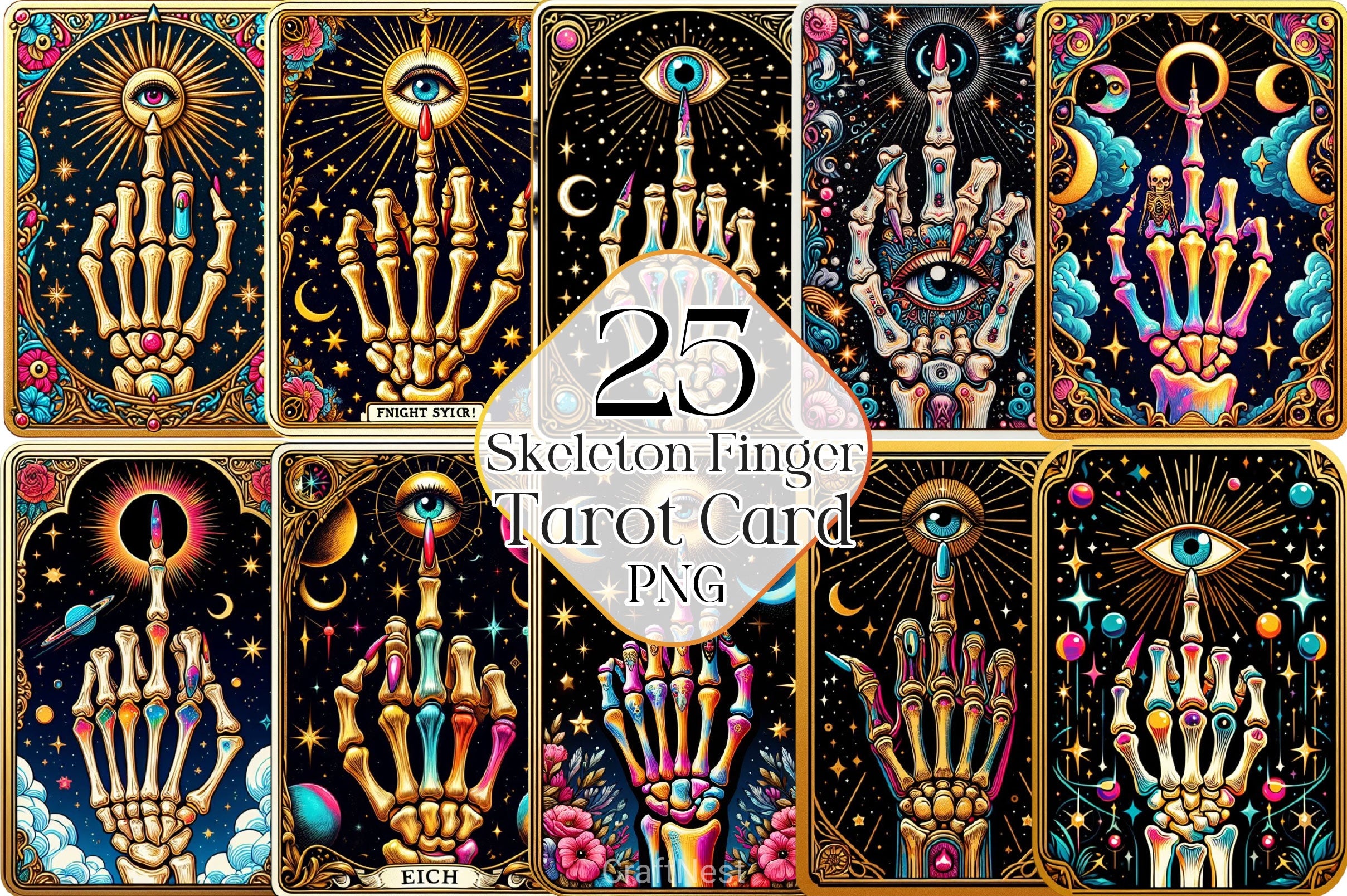 Funny Tarot Card With Skeleton Finger Clipart Bundle - CraftNest - Digital Crafting and Art