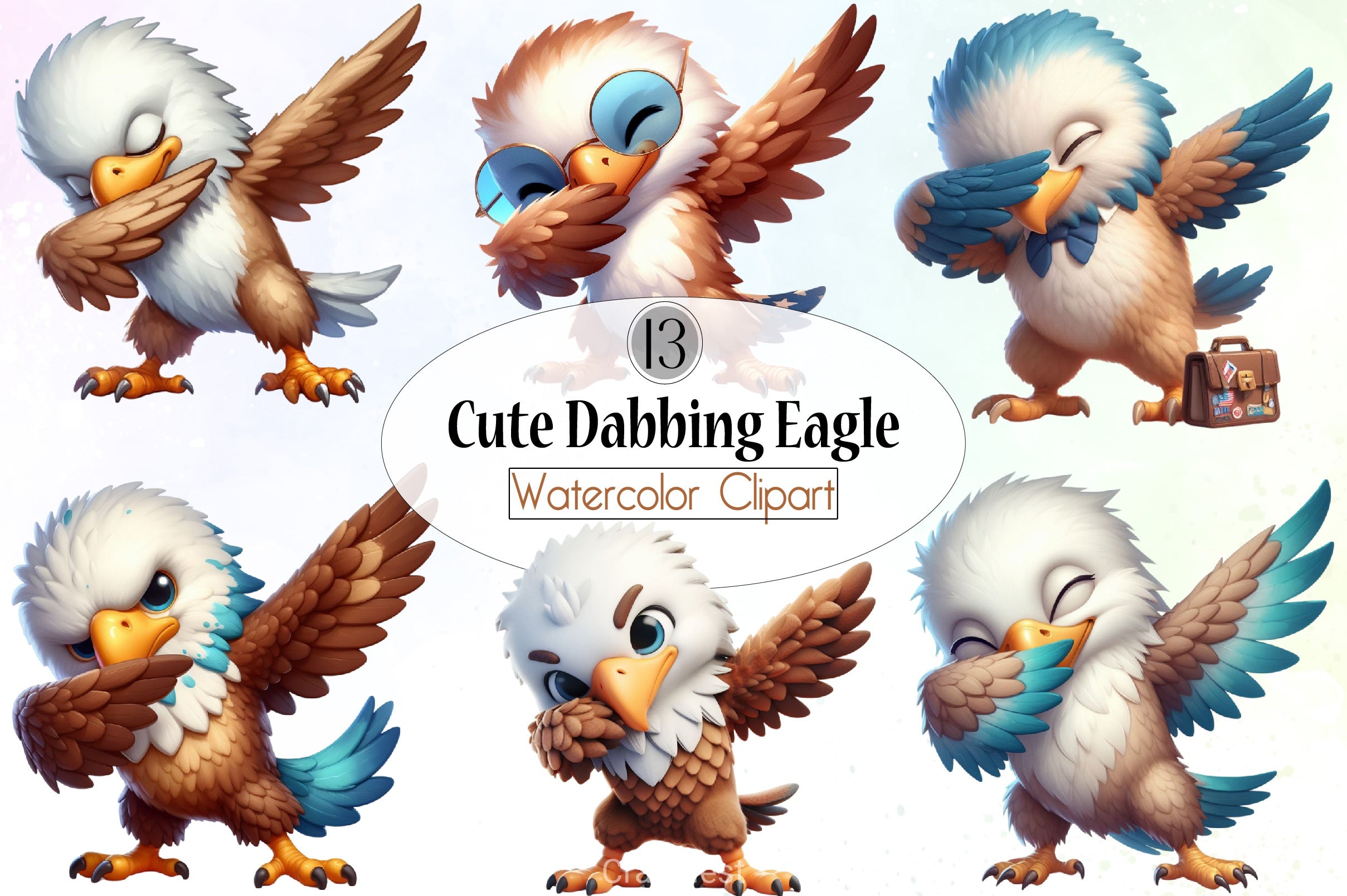 Cute Dabbing Eagle Clipart Bundle - CraftNest - Digital Crafting and Art