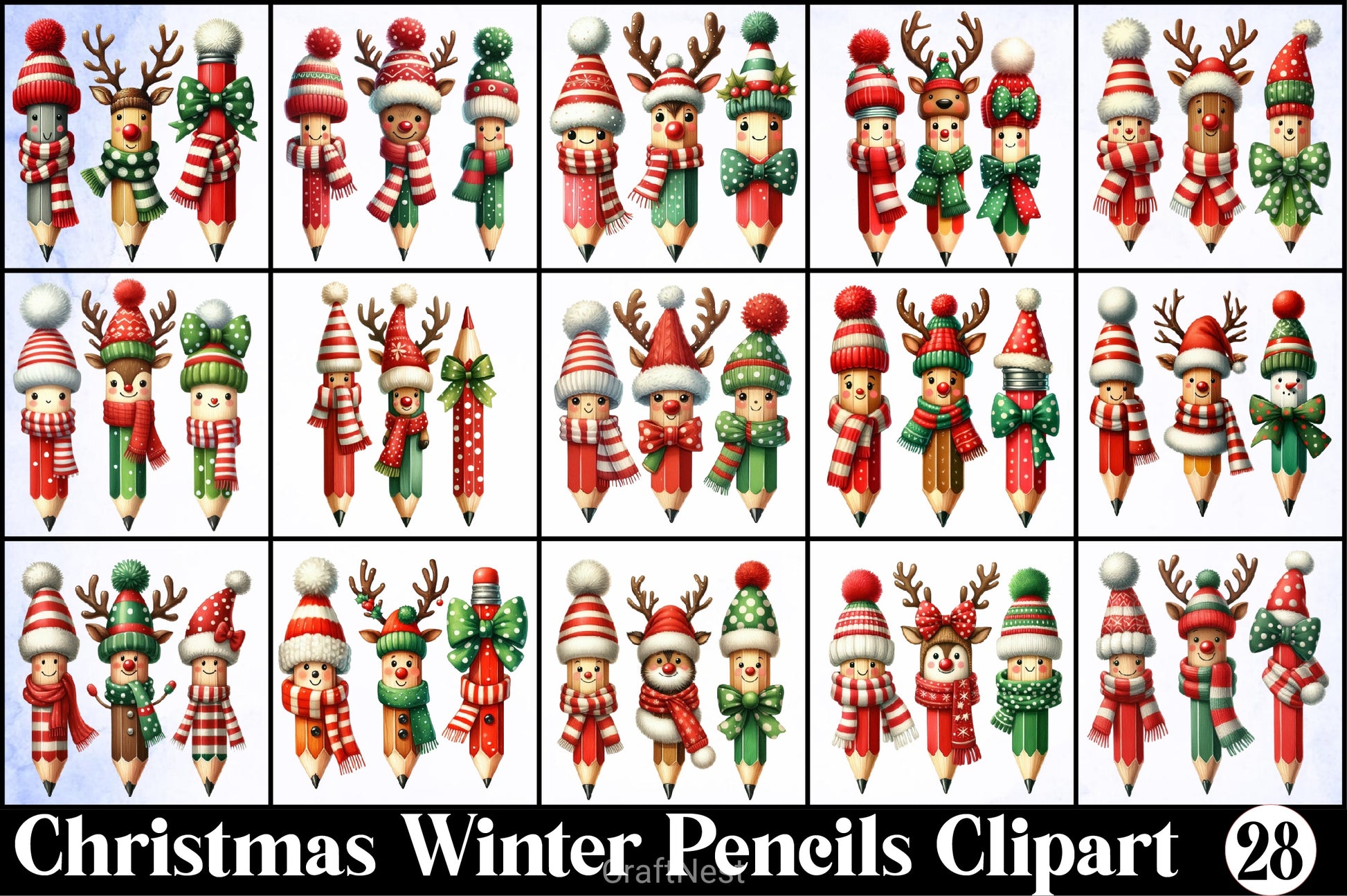 Christmas Winter Pencils Clipart Bundle - CraftNest - Digital Crafting and Art