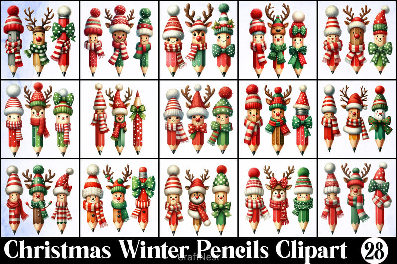 Christmas Winter Pencils Clipart Bundle - CraftNest - Digital Crafting and Art