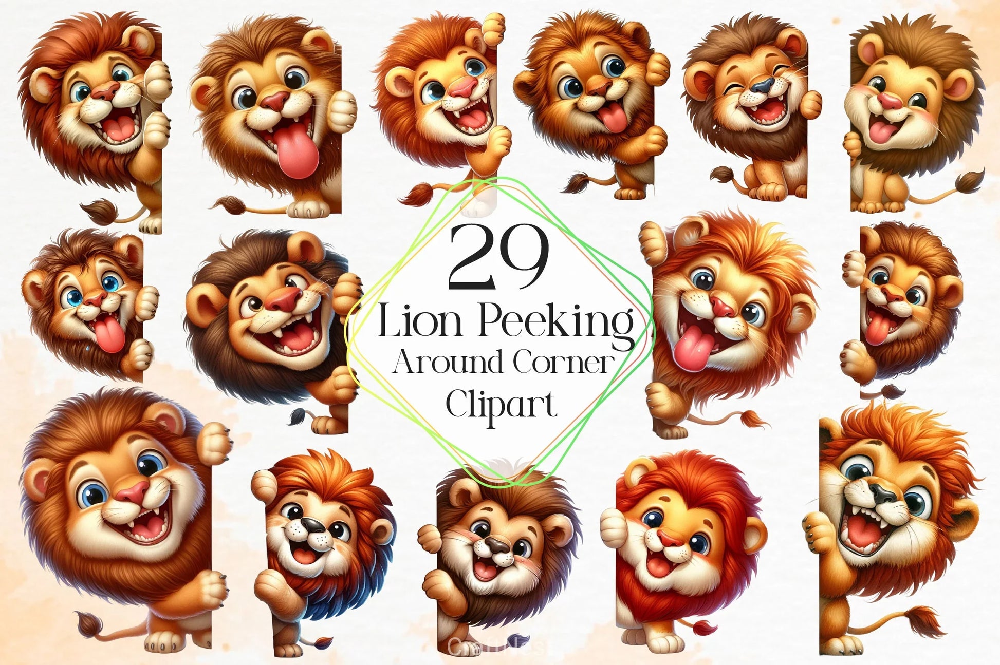 Lion Peeking Around Corner Clipart Bundle 2 - CraftNest - Digital Crafting and Art