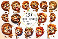 Lion Peeking Around Corner Clipart Bundle 2 - CraftNest - Digital Crafting and Art