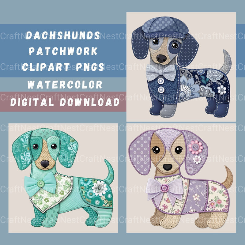 Patchwork Dachshunds Clipart Bundle - CraftNest - Digital Crafting and Art