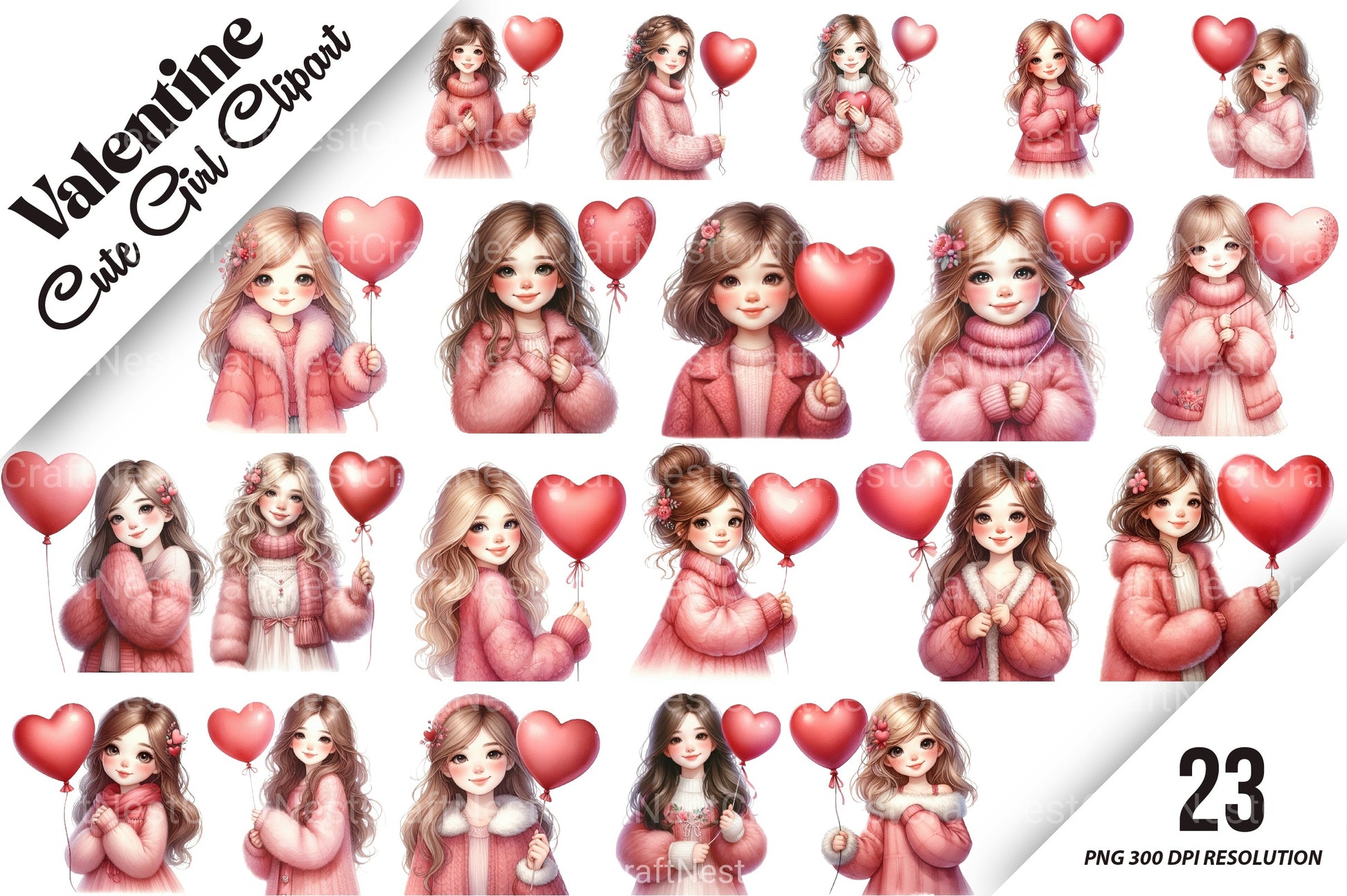Valentine Cute Girl Clipart Bundle - CraftNest - Digital Crafting and Art