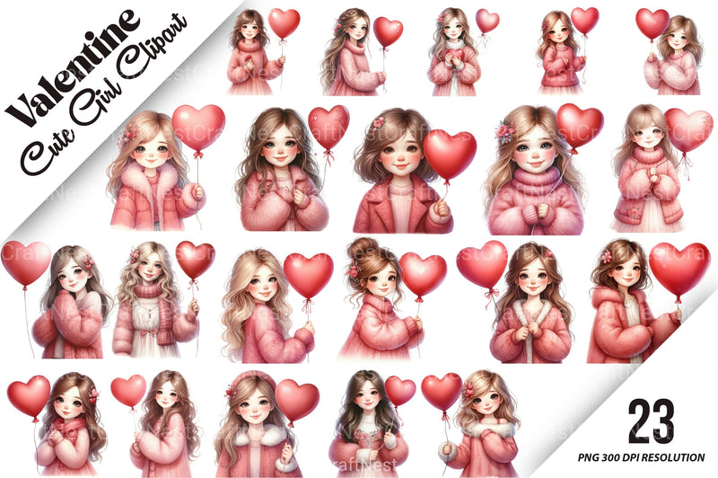 Valentine Cute Girl Clipart Bundle - CraftNest - Digital Crafting and Art