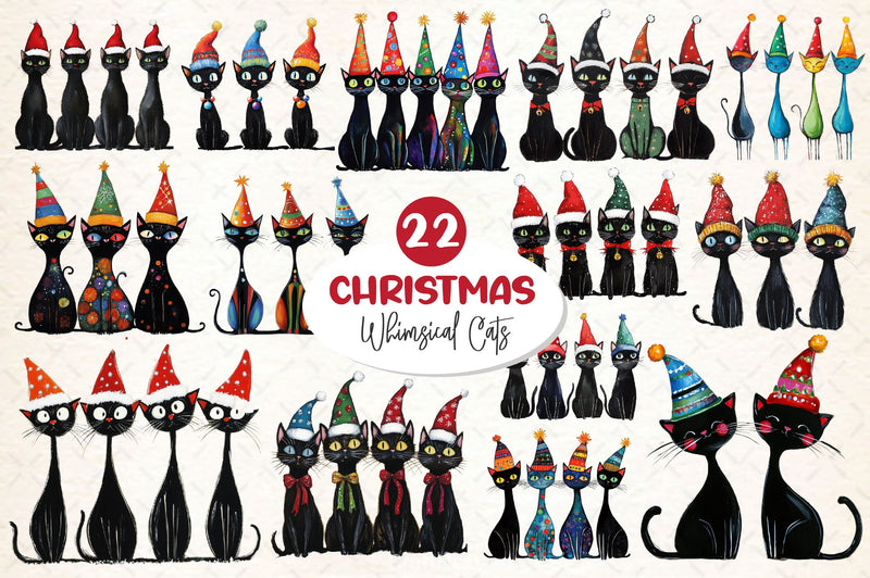 Whimsical Christmas Cat Clipart Bundle - CraftNest - Digital Crafting and Art