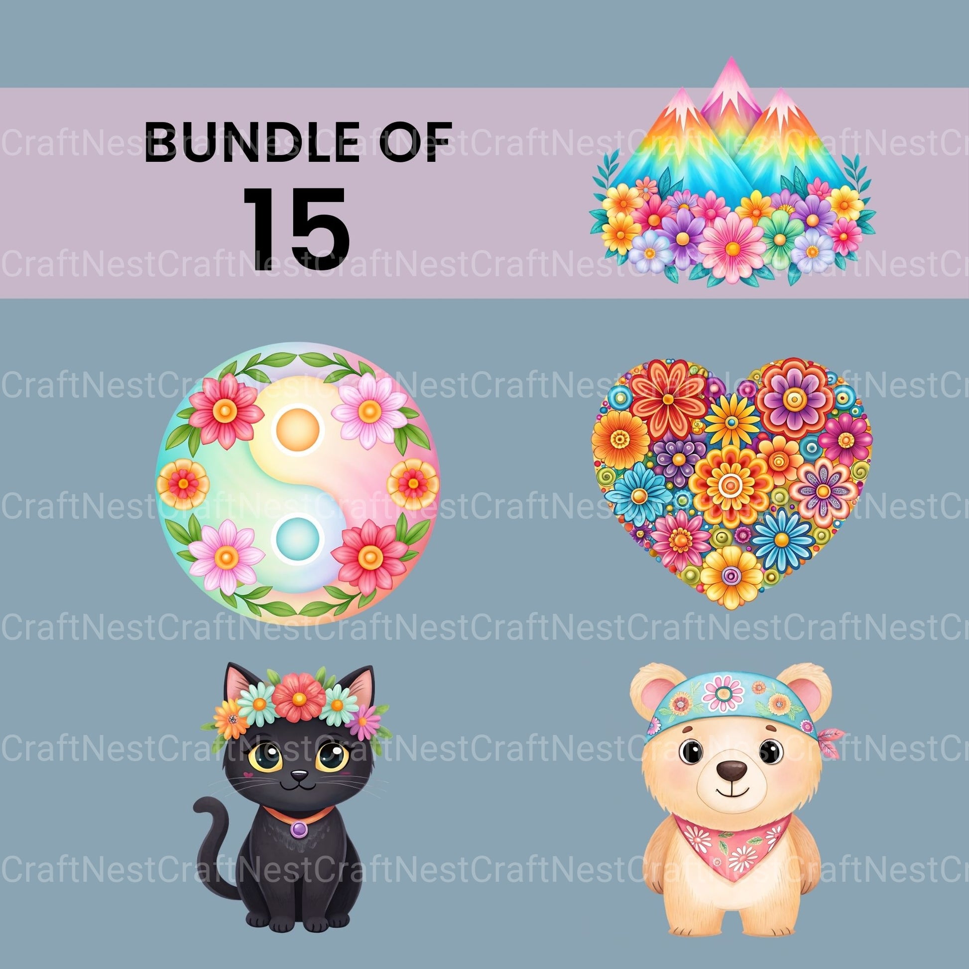 Groovy Hippie Clipart Bundle - CraftNest - Digital Crafting and Art