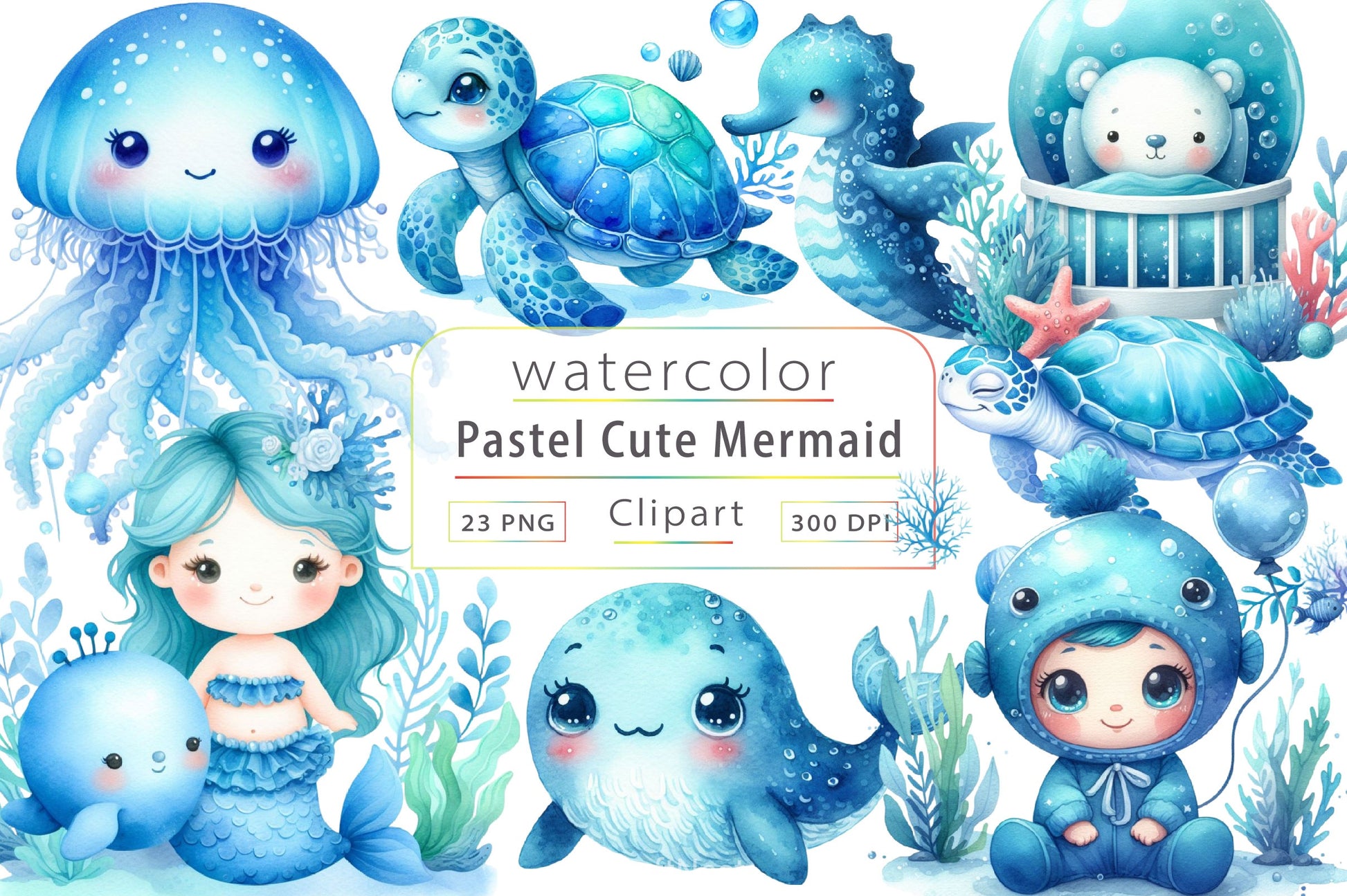 Pastel Cute Mermaid Clipart Bundle 5 - CraftNest - Digital Crafting and Art