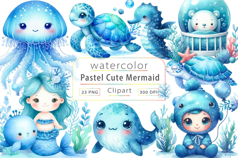Pastel Cute Mermaid Clipart Bundle 5 - CraftNest - Digital Crafting and Art