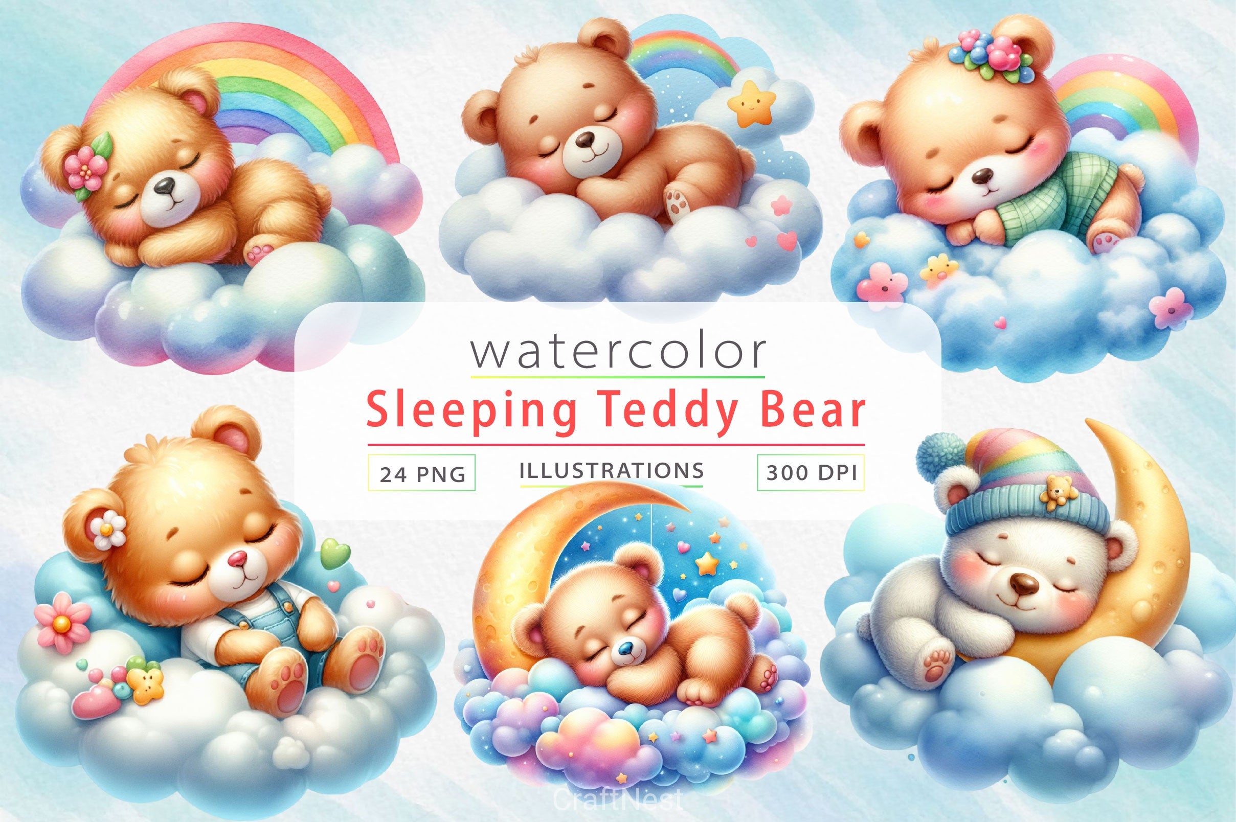 Sleeping Teddy Bear Clipart Bundle - CraftNest - Digital Crafting and Art