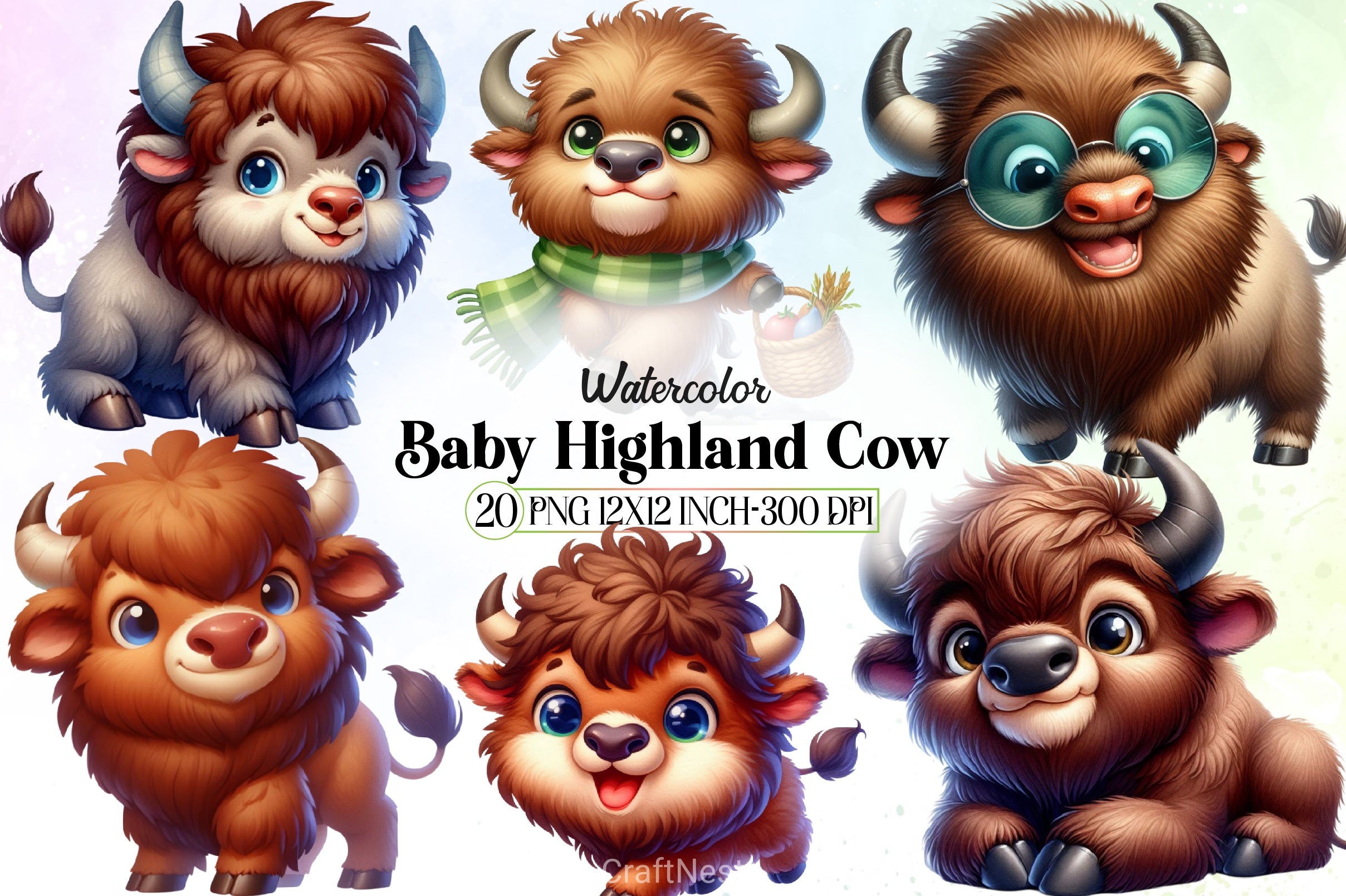 Baby Highland Cow Clipart Bundle 6 - CraftNest - Digital Crafting and Art