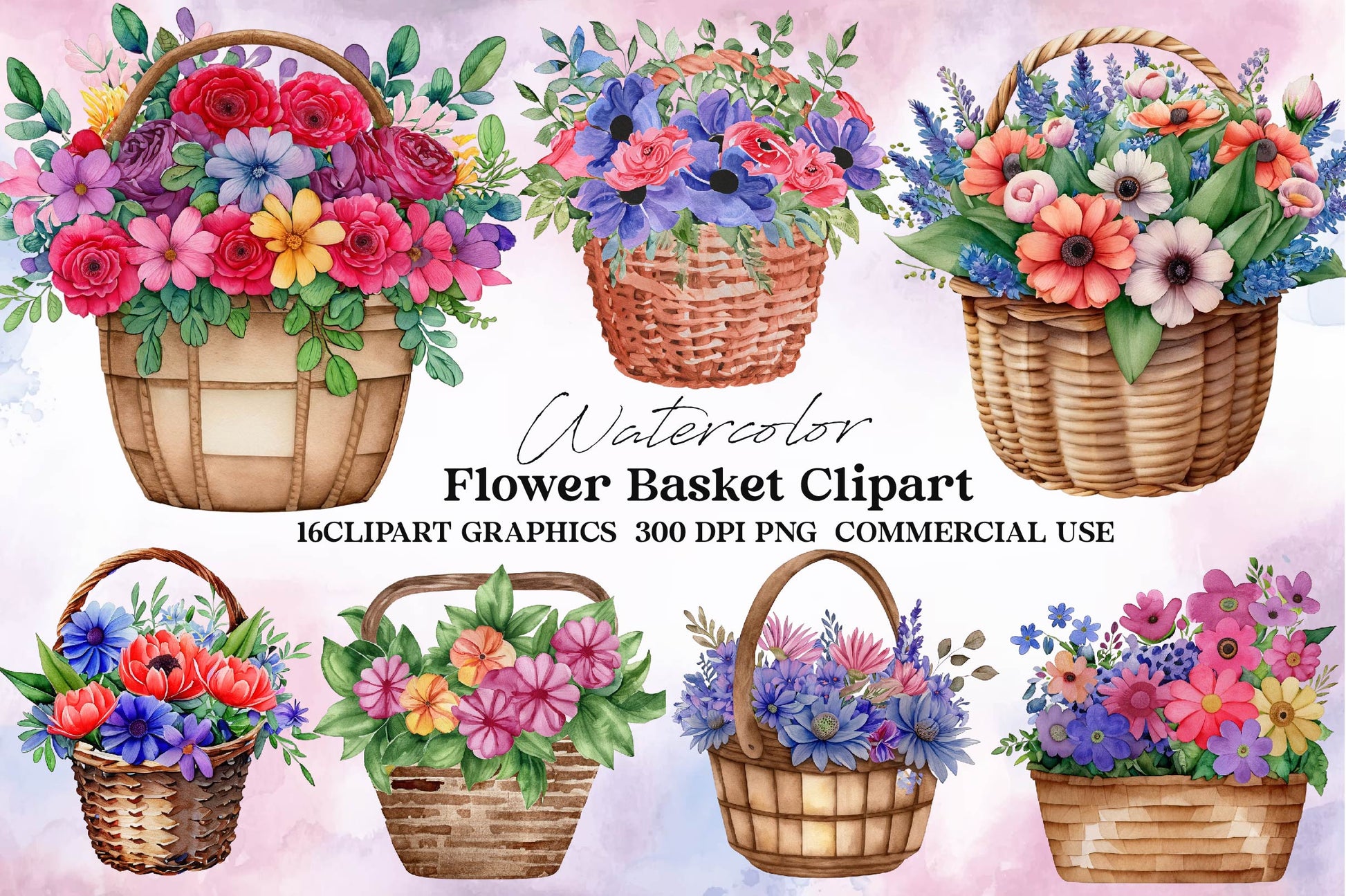Flower Basket Clipart Bundle 1 - CraftNest - Digital Crafting and Art