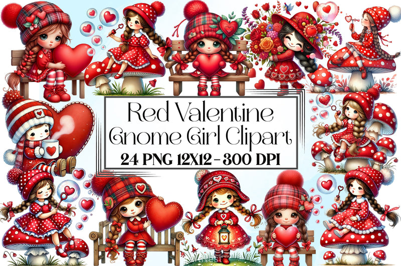 Red Valentine Gnome Girl Clipart Bundle - CraftNest - Digital Crafting and Art