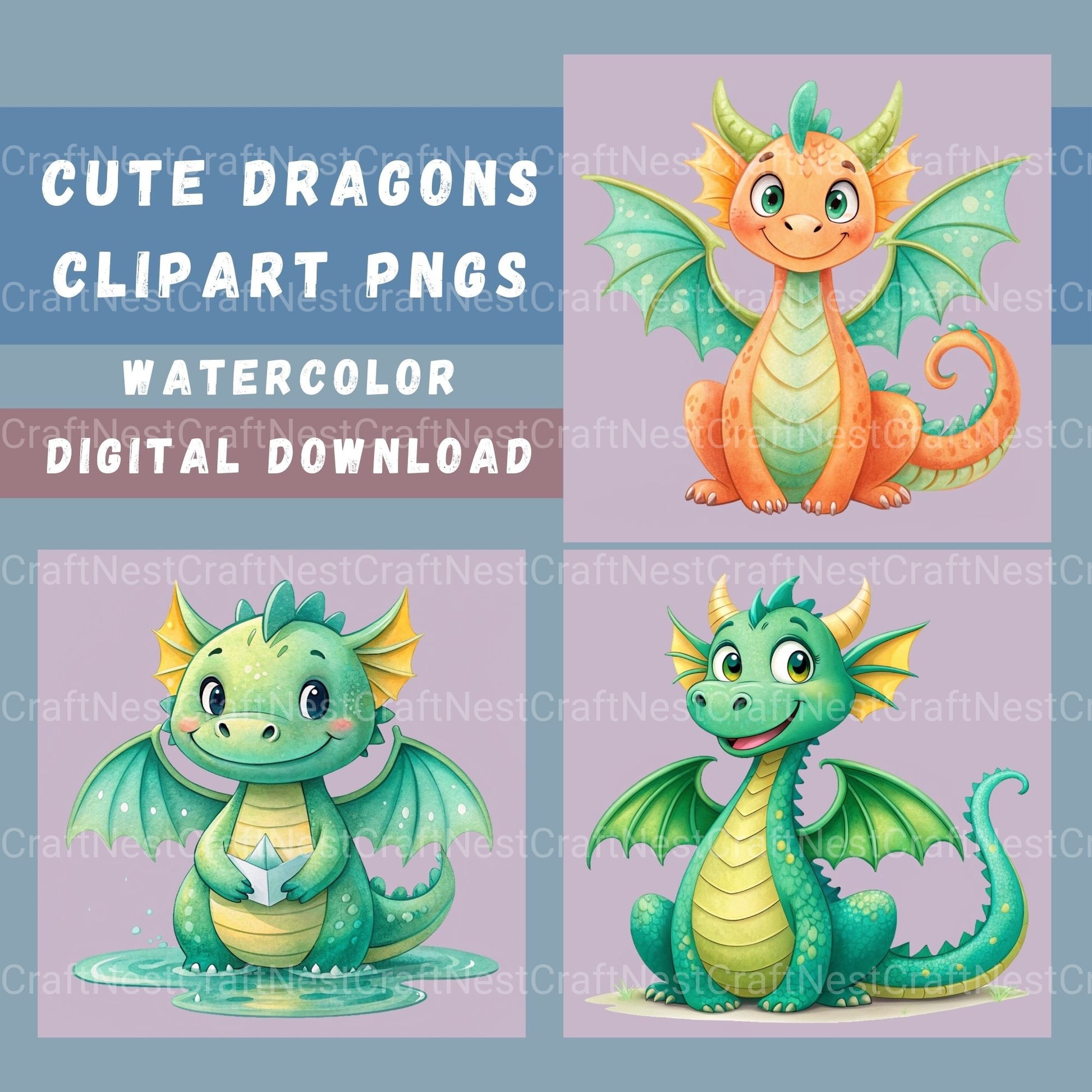 Cute Dragons Clipart Bundle - CraftNest - Digital Crafting and Art