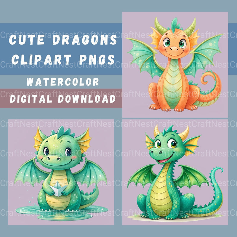 Cute Dragons Clipart Bundle - CraftNest - Digital Crafting and Art