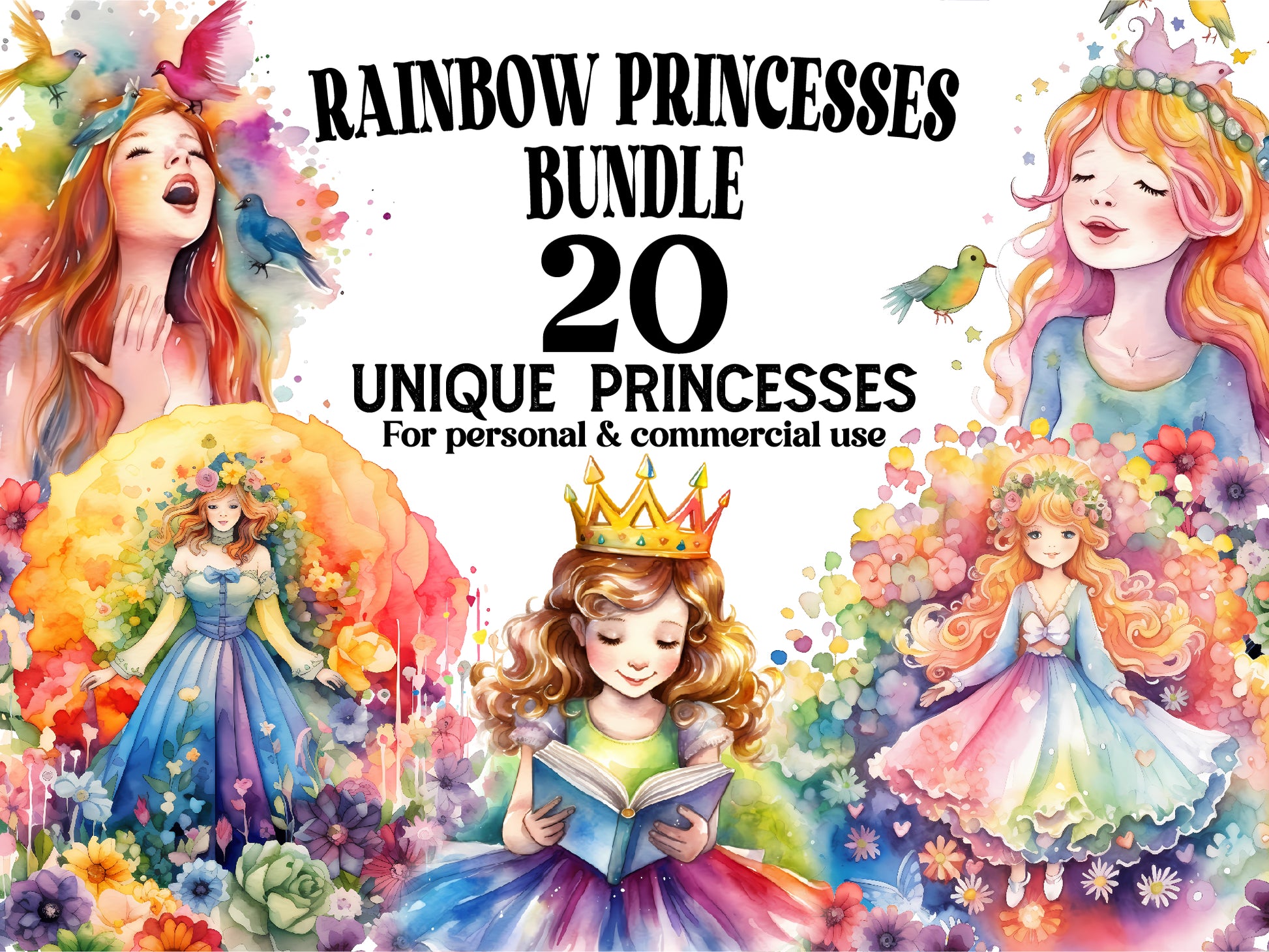 Rainbow Princesses Clipart - CraftNest