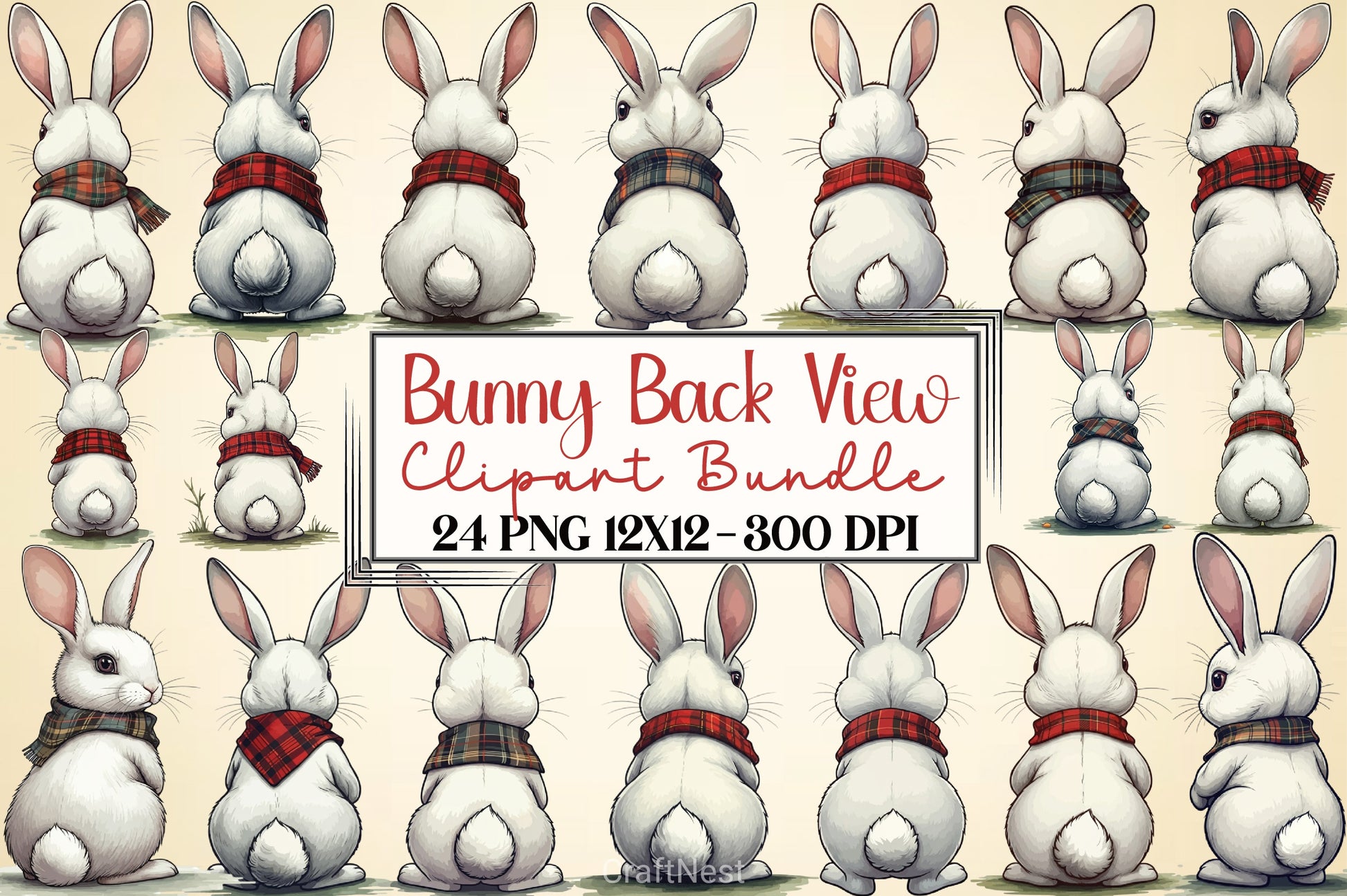 Bunny Back View Clipart Bundle 2 - CraftNest - Digital Crafting and Art