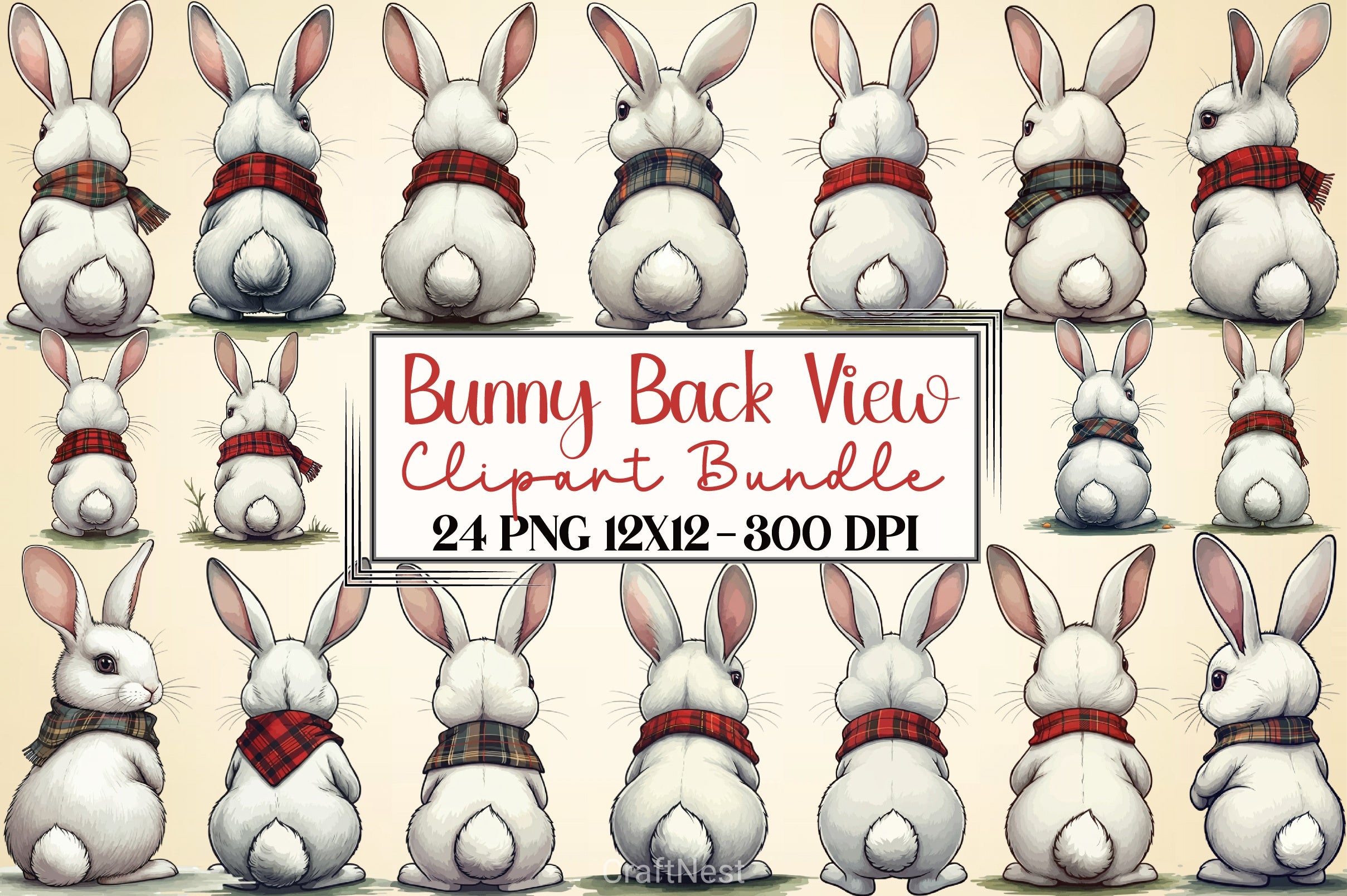 Bunny Back View Clipart Bundle 2 - CraftNest - Digital Crafting and Art