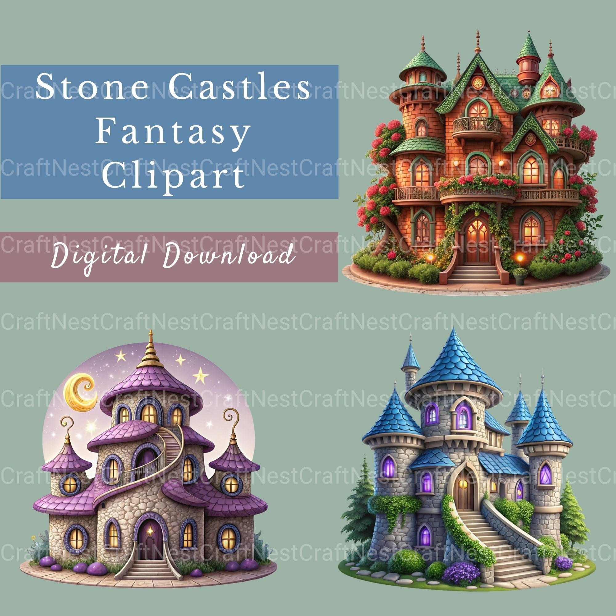 Castles Stone Clipart Bundle - CraftNest - Digital Crafting and Art