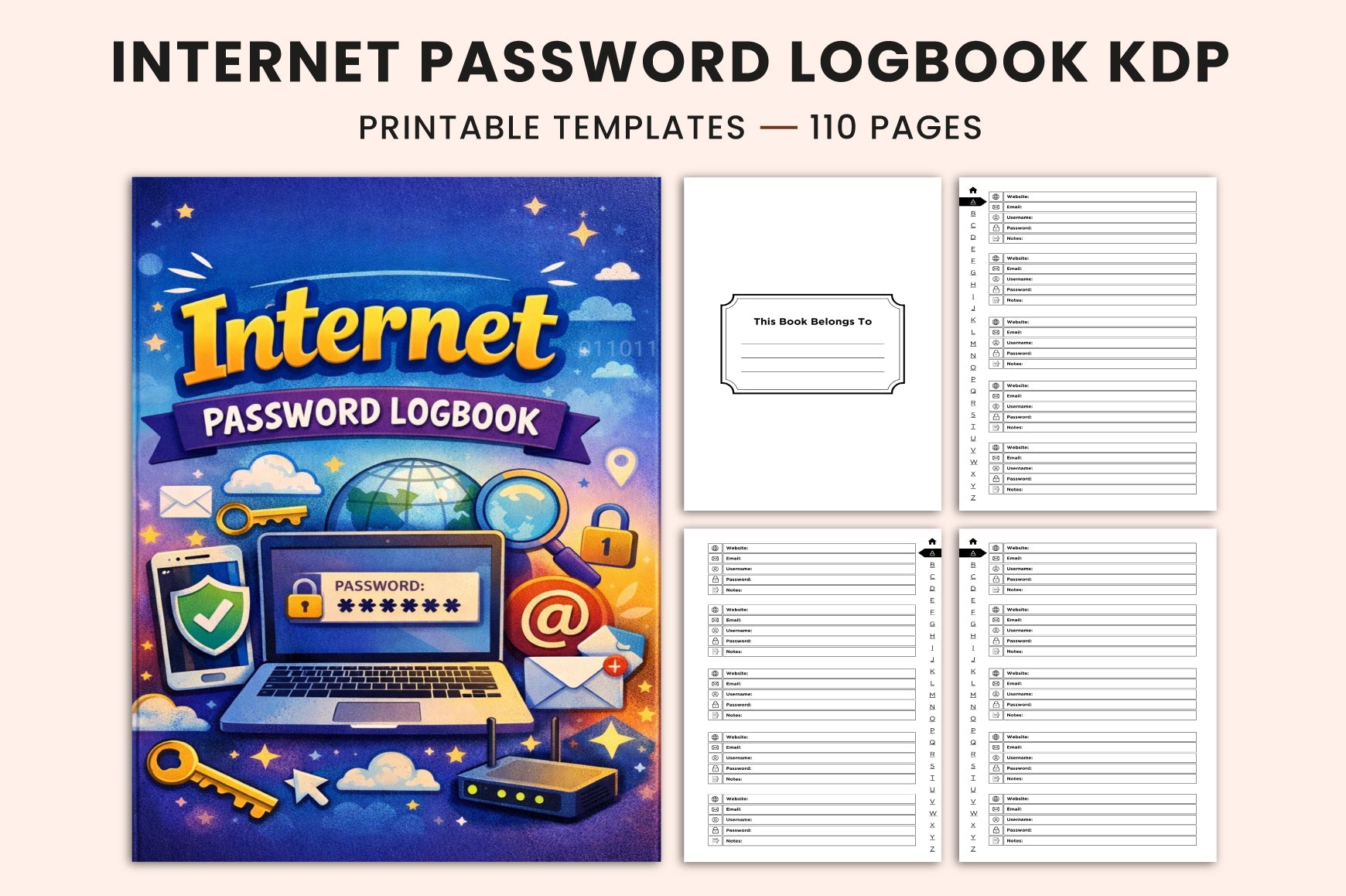 Internet Password Planner with Tabs