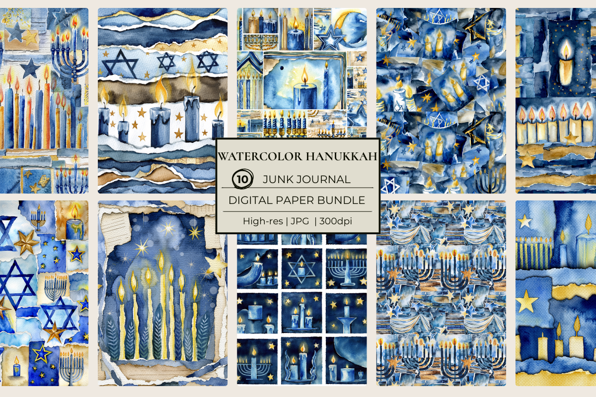 Watercolor Hanukkah Junk Journal Papers