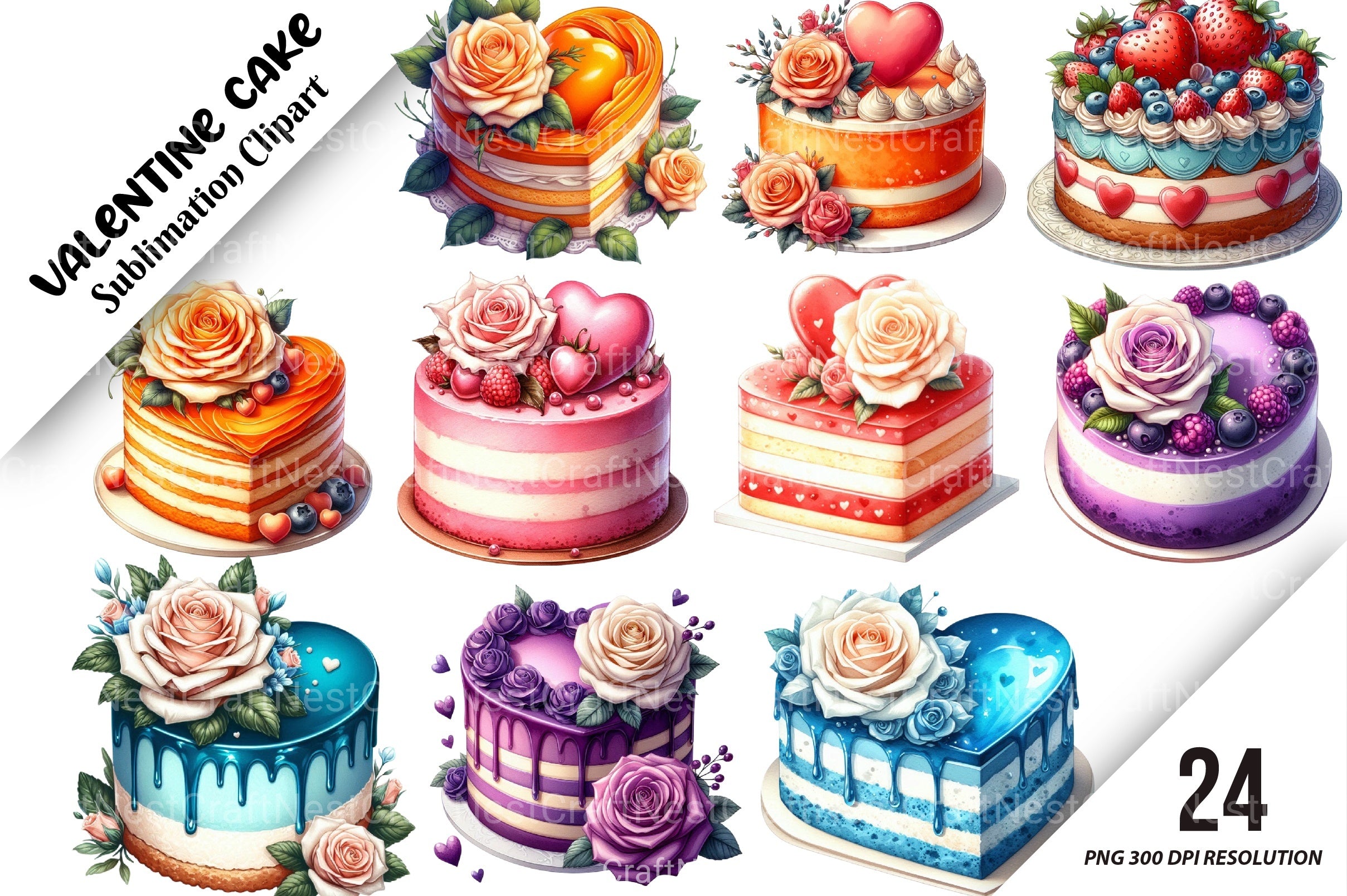 Valentine Cake Clipart Bundle 99 - CraftNest - Digital Crafting and Art