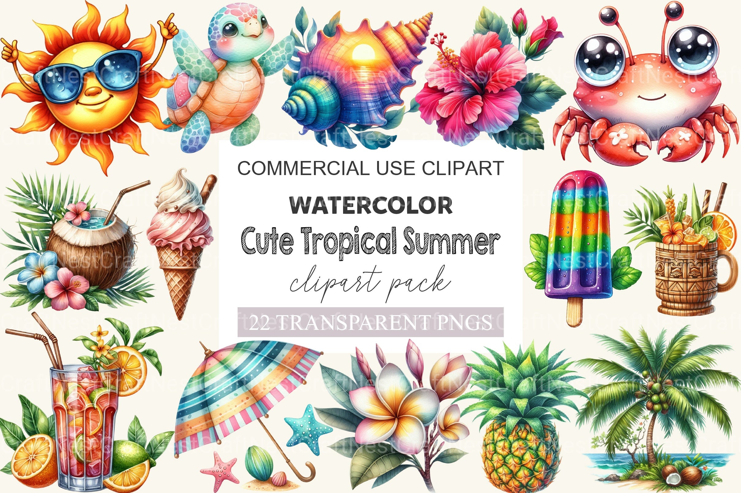 Cute Tropical Summer Clipart Bundle 3 - CraftNest - Digital Crafting and Art