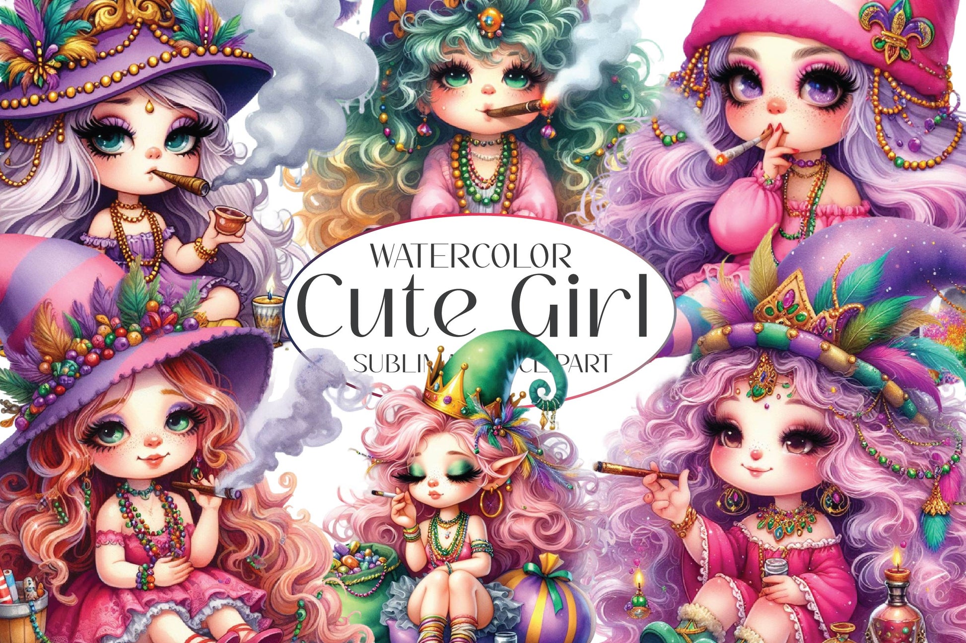 Mardi Gras Cute Girl Clipart Bundle - CraftNest - Digital Crafting and Art