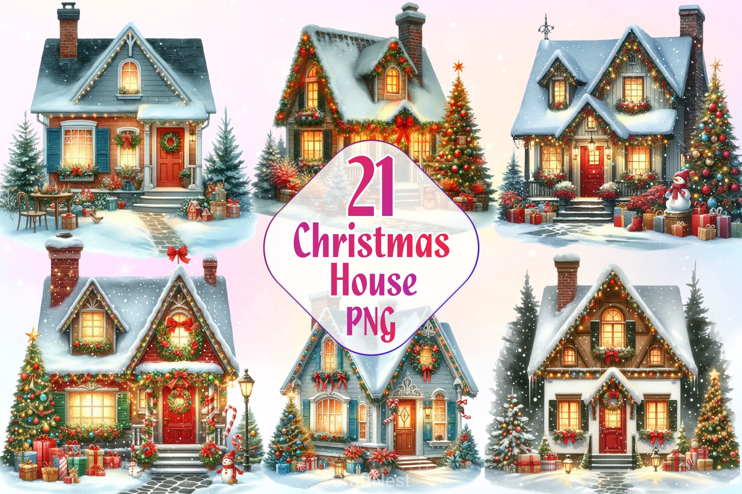 Christmas House Clipart Bundle 3 - CraftNest - Digital Crafting and Art