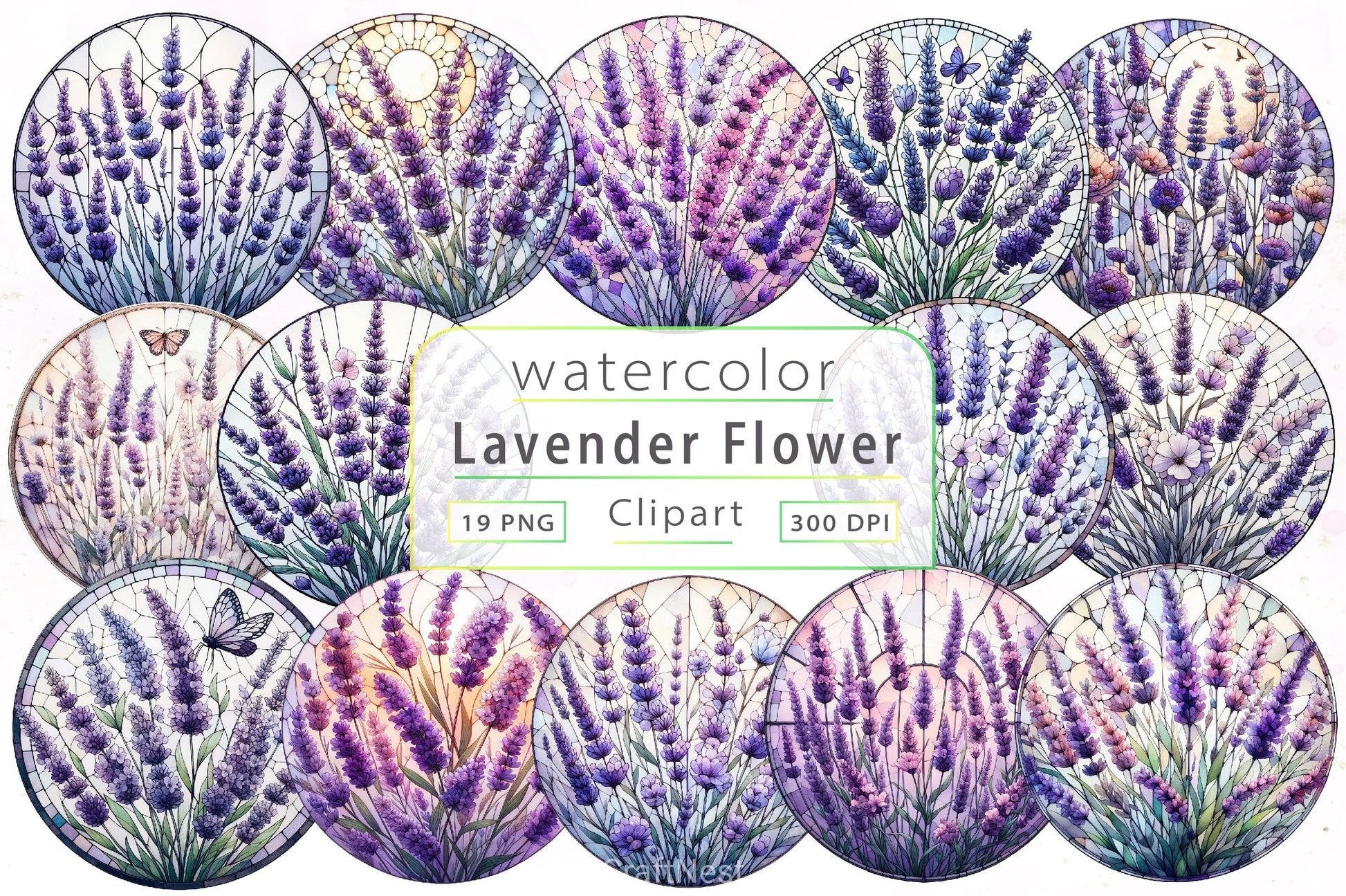 Lavender Flower Stained Glass Clipart Bundle - CraftNest - Digital Crafting and Art