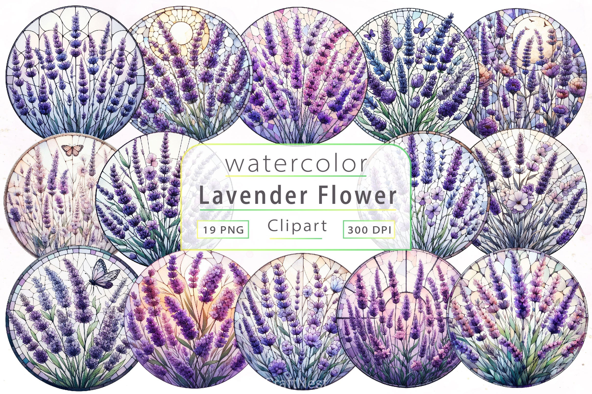 Lavender Flower Stained Glass Clipart Bundle - CraftNest - Digital Crafting and Art