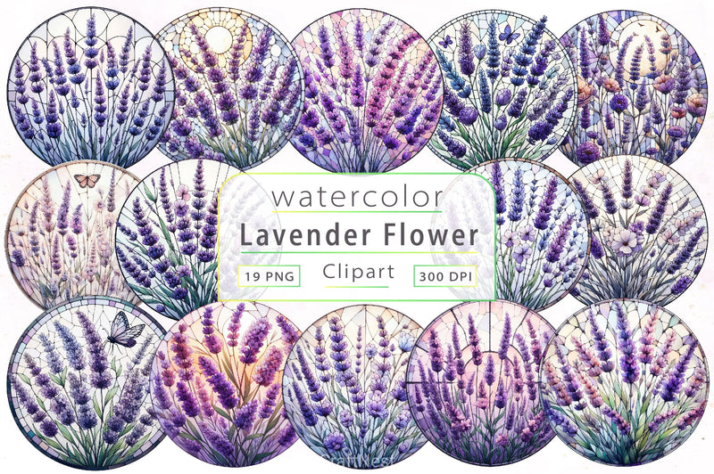 Lavender Flower Stained Glass Clipart Bundle - CraftNest - Digital Crafting and Art