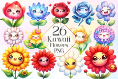 Flower Kawaii Clipart Bundle - CraftNest - Digital Crafting and Art
