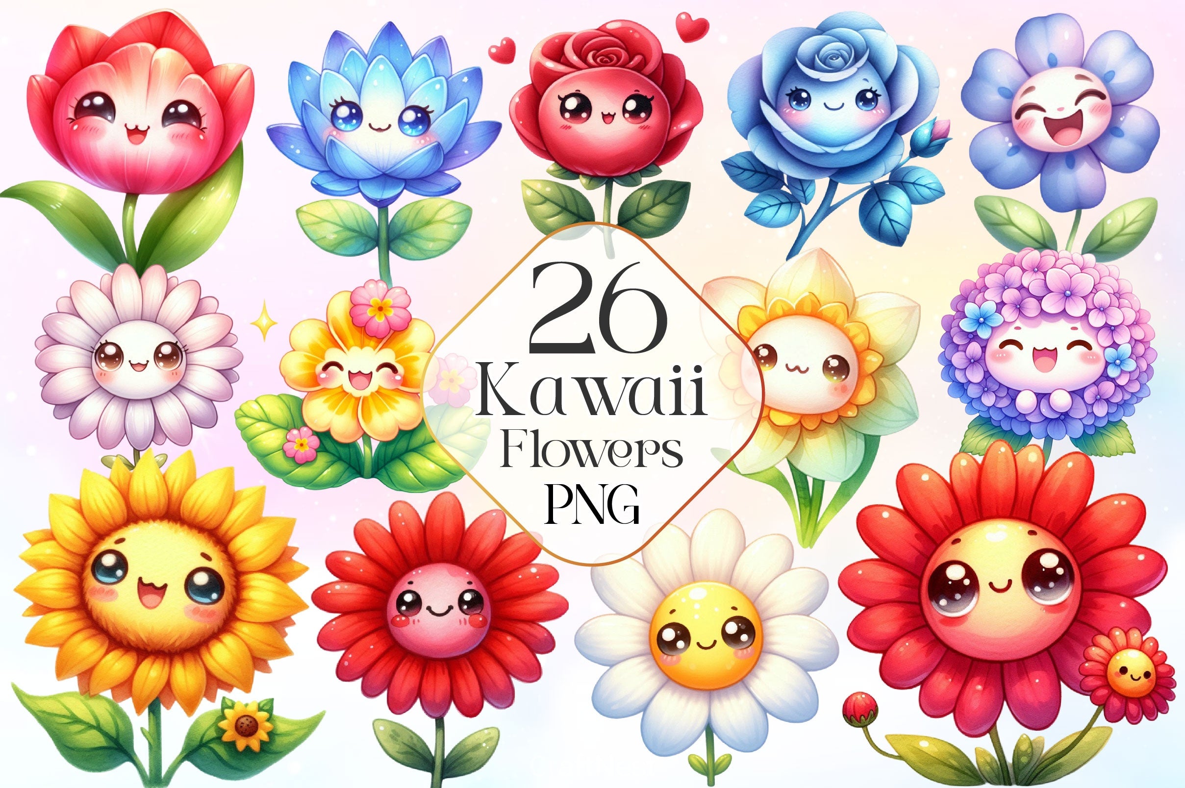 Flower Kawaii Clipart Bundle - CraftNest - Digital Crafting and Art