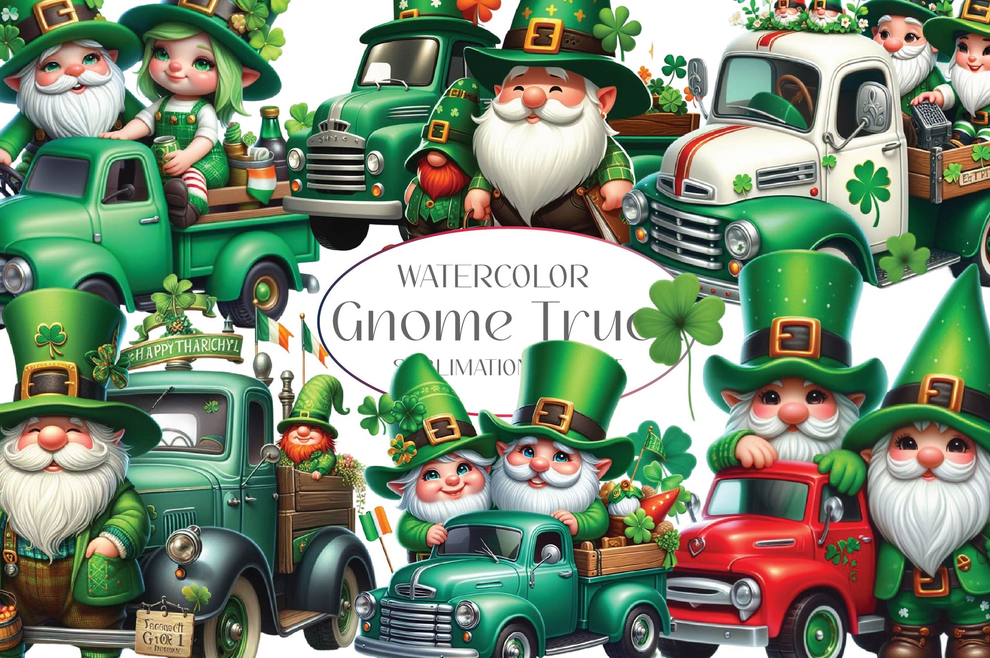 St Patricks Day Gnome Truck Clipart Bundle - CraftNest - Digital Crafting and Art