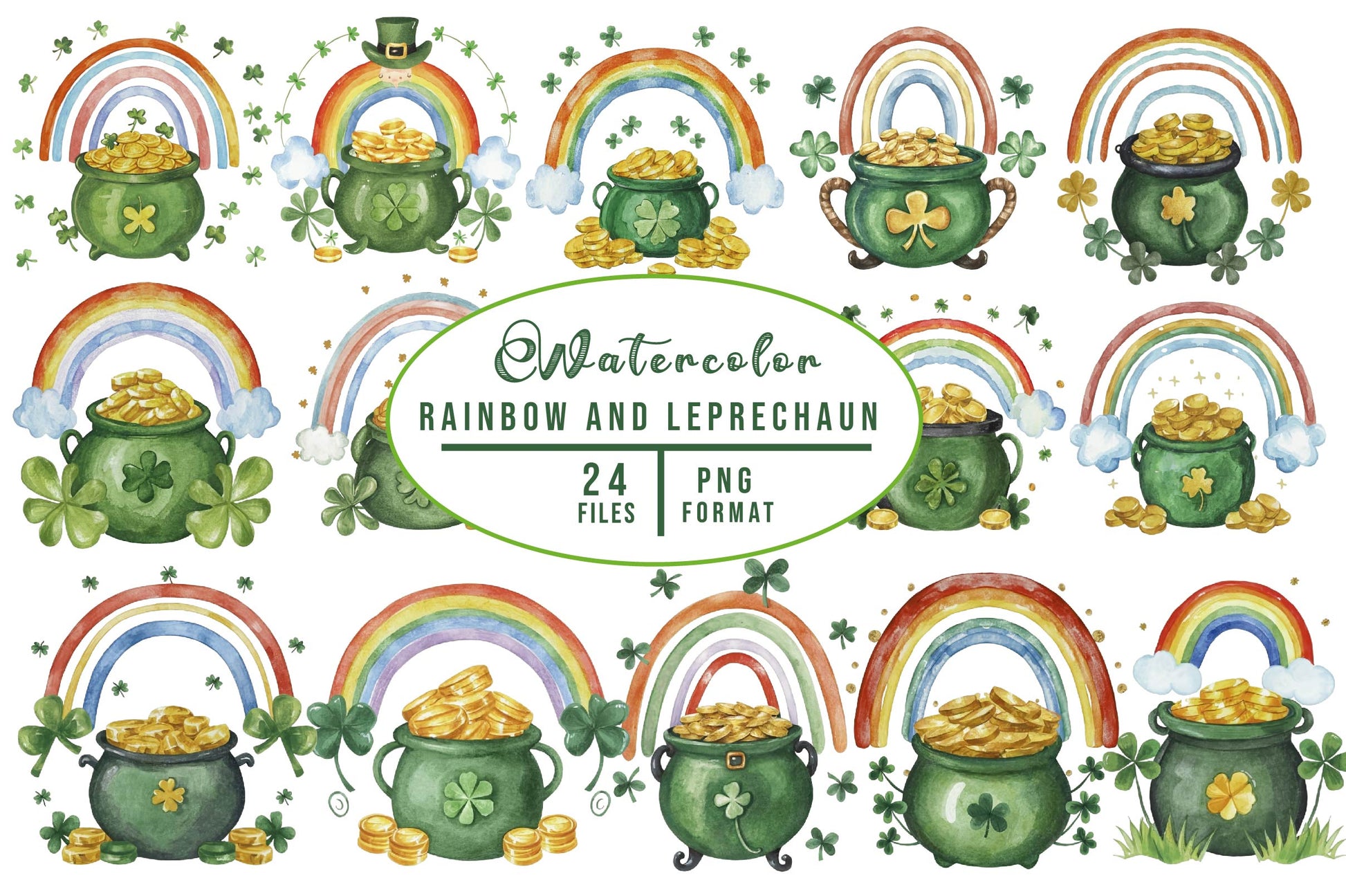 Rainbow And Leprechaun Pot Of Gold Clipart Bundle - CraftNest - Digital Crafting and Art