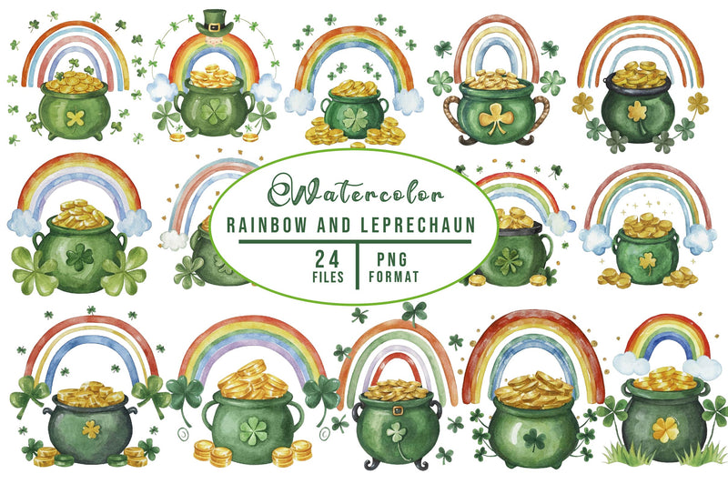 Rainbow And Leprechaun Pot Of Gold Clipart Bundle - CraftNest - Digital Crafting and Art
