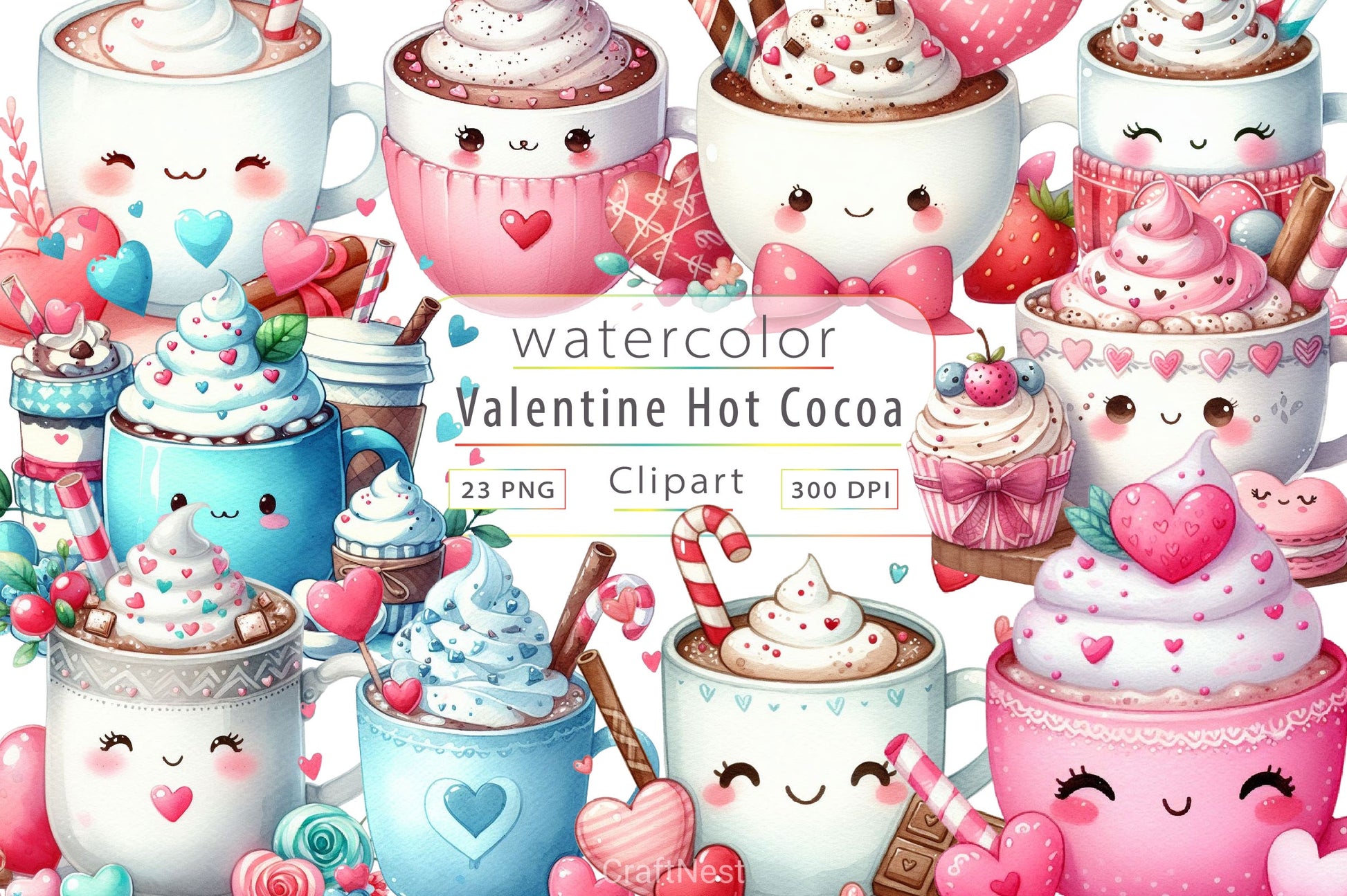 Cute Valentine Day Hot Cocoa Clipart Bundle - CraftNest - Digital Crafting and Art