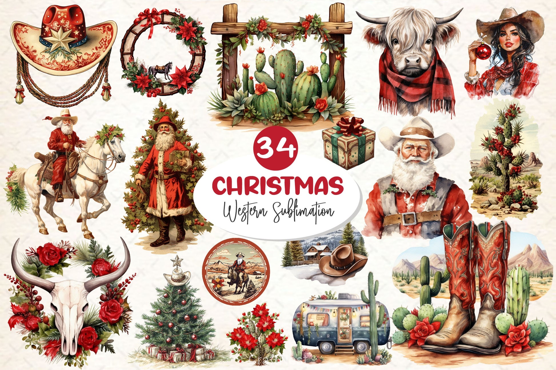 Western Christmas Clipart Bundle 2 - CraftNest - Digital Crafting and Art