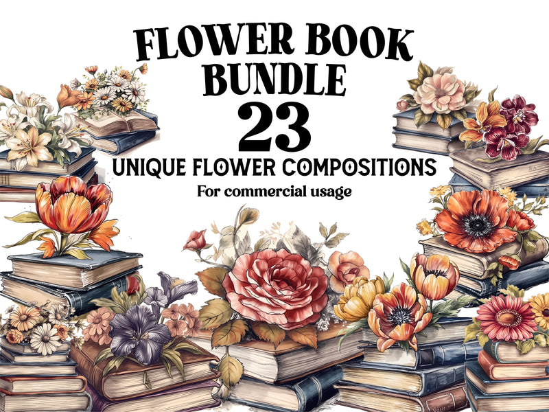 Flower Books Regular Bundle Clipart - CraftNest