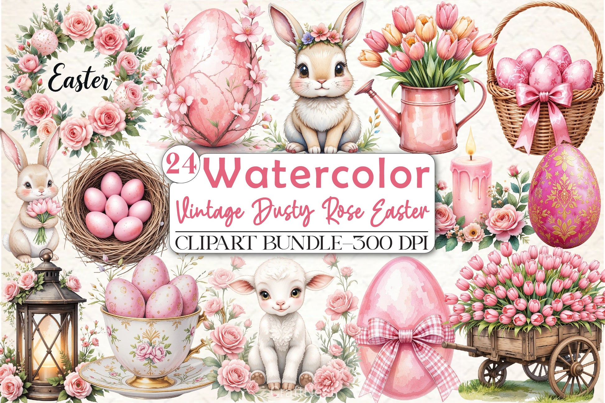Vintage Dusty Rose Easter Clipart Bundle - CraftNest - Digital Crafting and Art