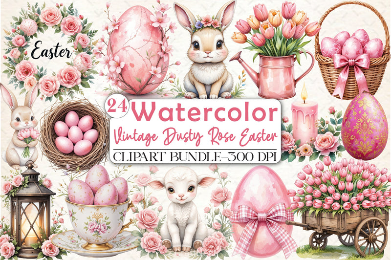 Vintage Dusty Rose Easter Clipart Bundle - CraftNest - Digital Crafting and Art