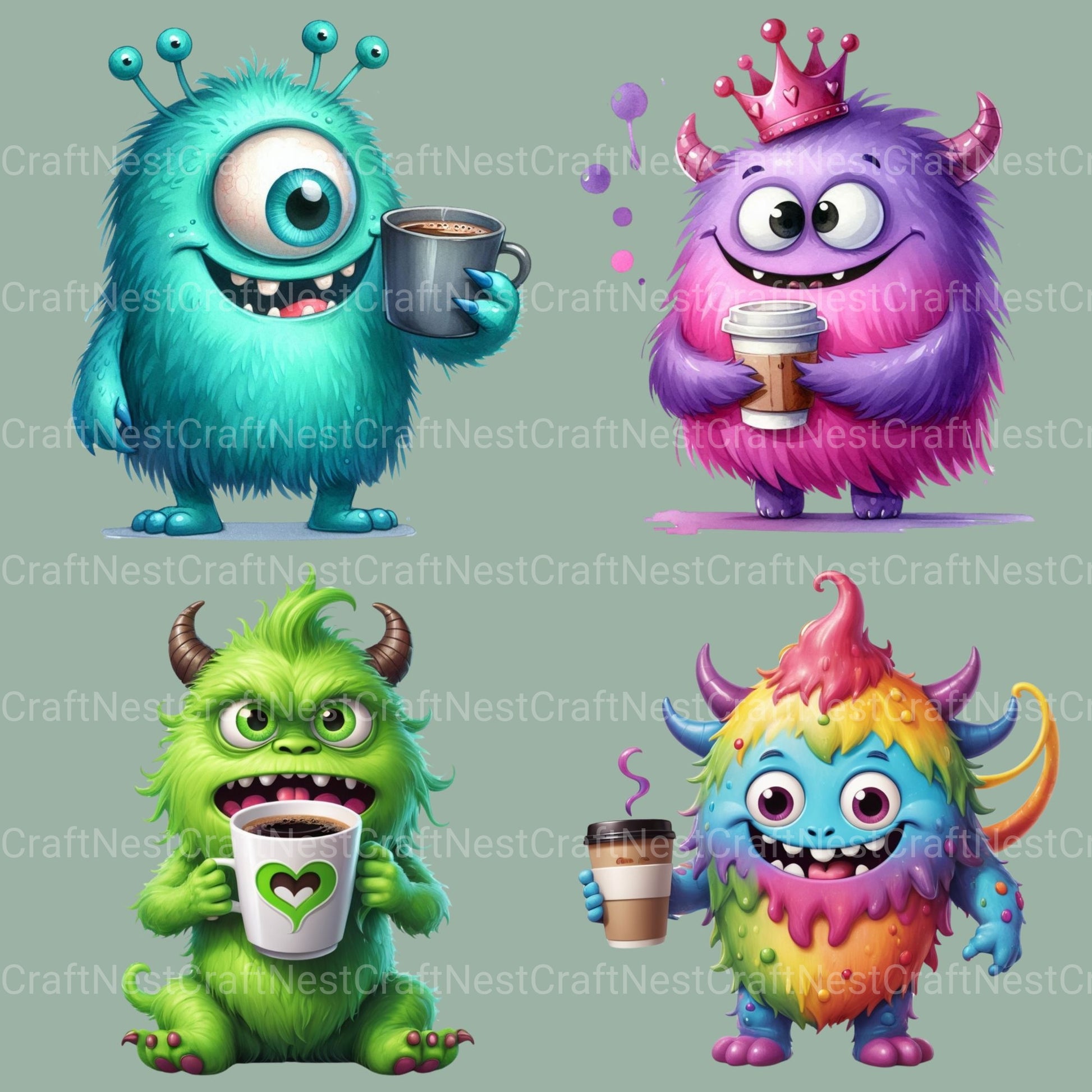 Coffee Monsters Updated Clipart Bundle - CraftNest - Digital Crafting and Art