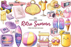 Cute Retro Summer Clipart Bundle - CraftNest - Digital Crafting and Art
