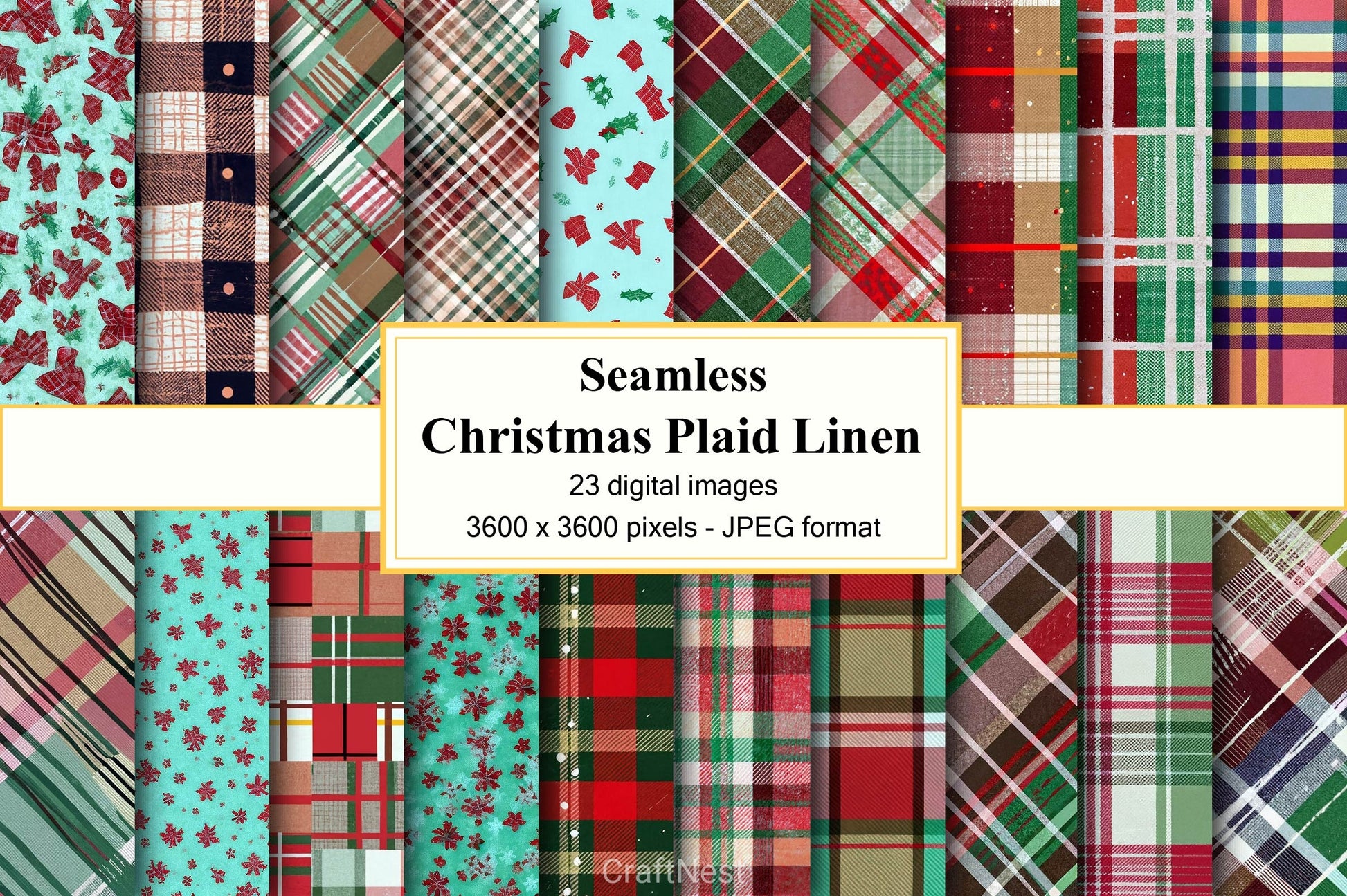Christmas Plaid Linen Digital Paper - CraftNest - Digital Crafting and Art