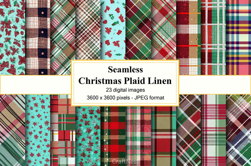 Christmas Plaid Linen Digital Paper - CraftNest - Digital Crafting and Art