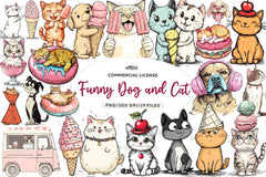Funny Dog And Cat Love Ice Cream Clipart Bundle - CraftNest - Digital Crafting and Art
