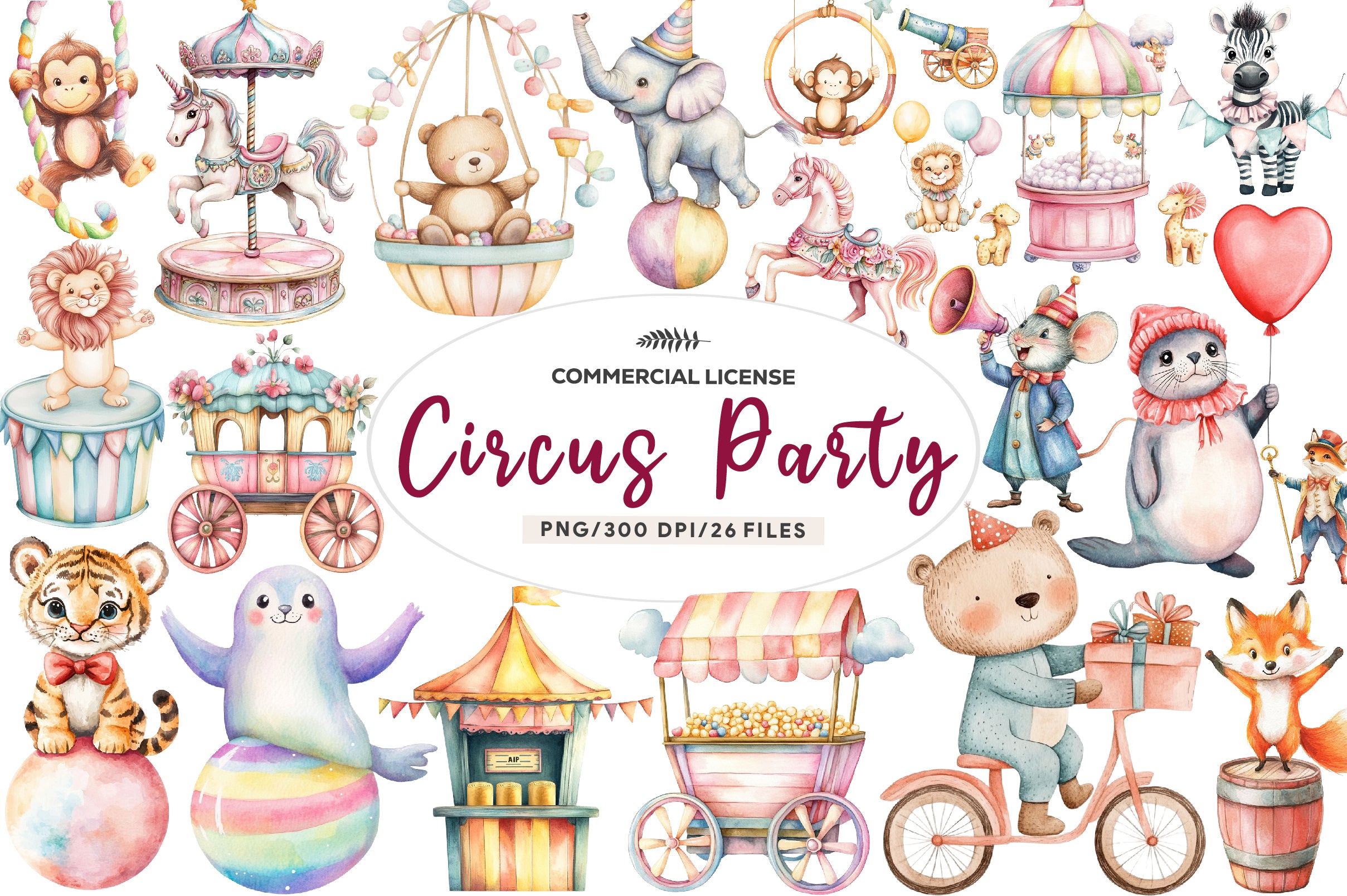 Vintage Circus Party Animal Clipart Bundle - CraftNest - Digital Crafting and Art