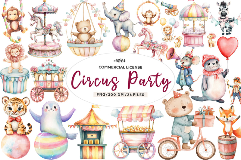 Vintage Circus Party Animal Clipart Bundle - CraftNest - Digital Crafting and Art