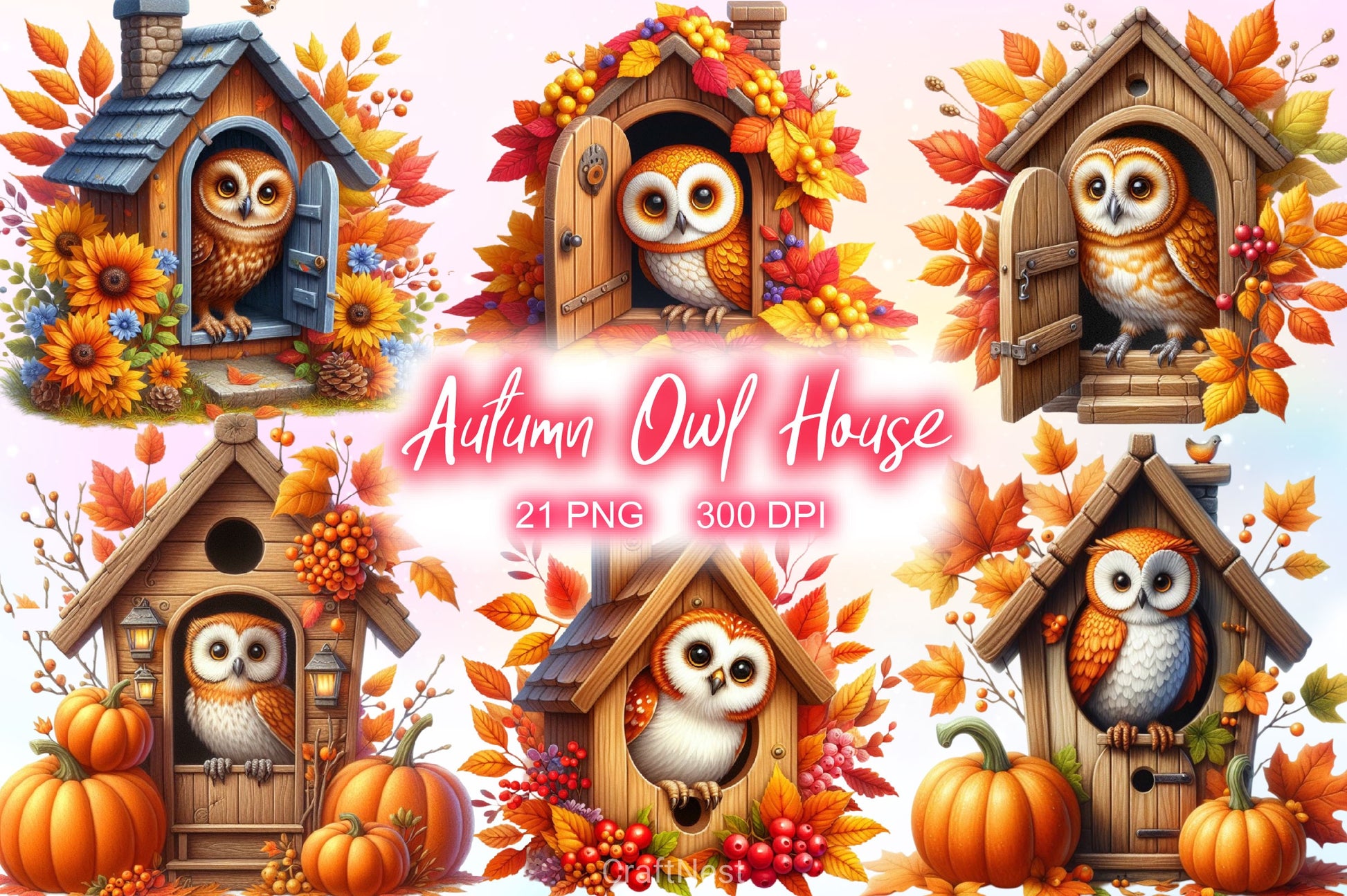 Autumn Owl House Clipart Bundle 2 - CraftNest - Digital Crafting and Art